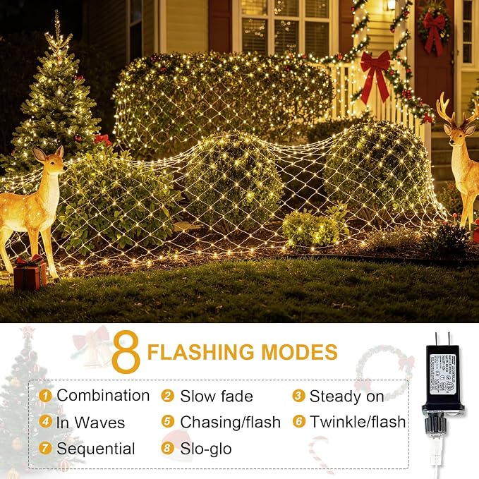 Luces navideñas exteriores red 360 LEDs 12x5 pies blancas cálidas miniatura 5