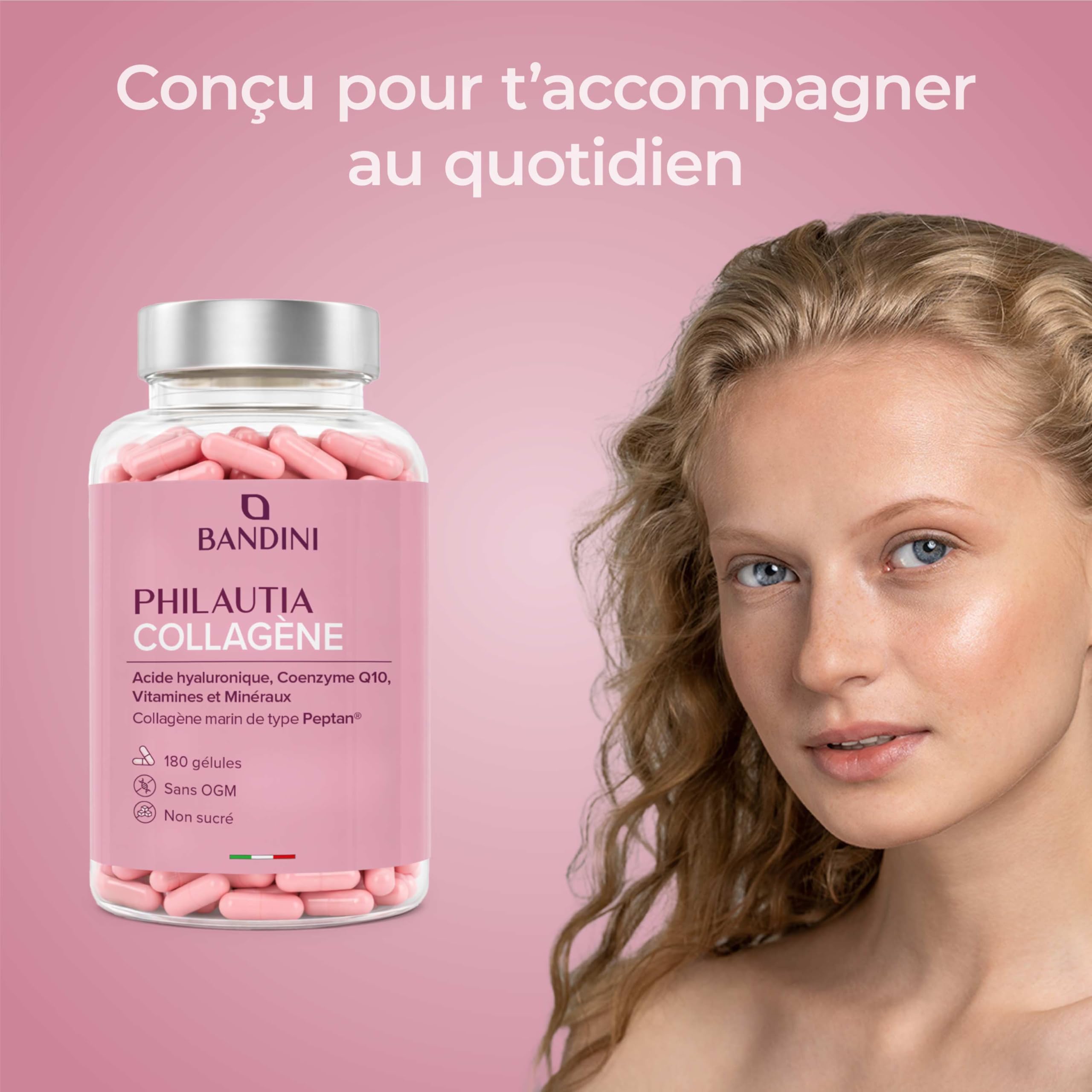 Bandini® Collagène Marin Peptan® + Acide Hyaluronique 180 Gélules, Anti Age | Pour Peau, Articulations et Cheveux - Vitamine C, Biotine, Zinc, Coenzyme Q10 et Sélénium, 1000mg Collagen Type I Hydrolysé