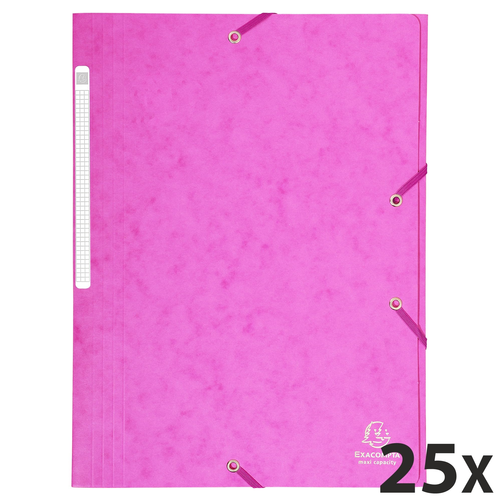 Exacompta - 17108H - Caja de 25 subcarpetas con gomas elásticas - bolsillos con 3 solapas de capacidad Maxi - en cartulina brillo - dimensiones 24 x 32 cm para documentos en formato A4 - color rosa