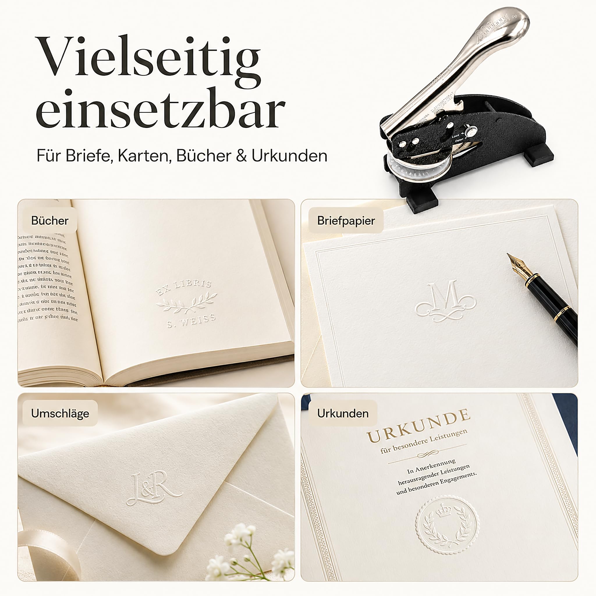 Prägestempel mit eigenem Logo – Personalisierte Prägezange für Papier – Individuelles Design für Geschenke, Firmen und Marketing (Tisch-Prägestempel)