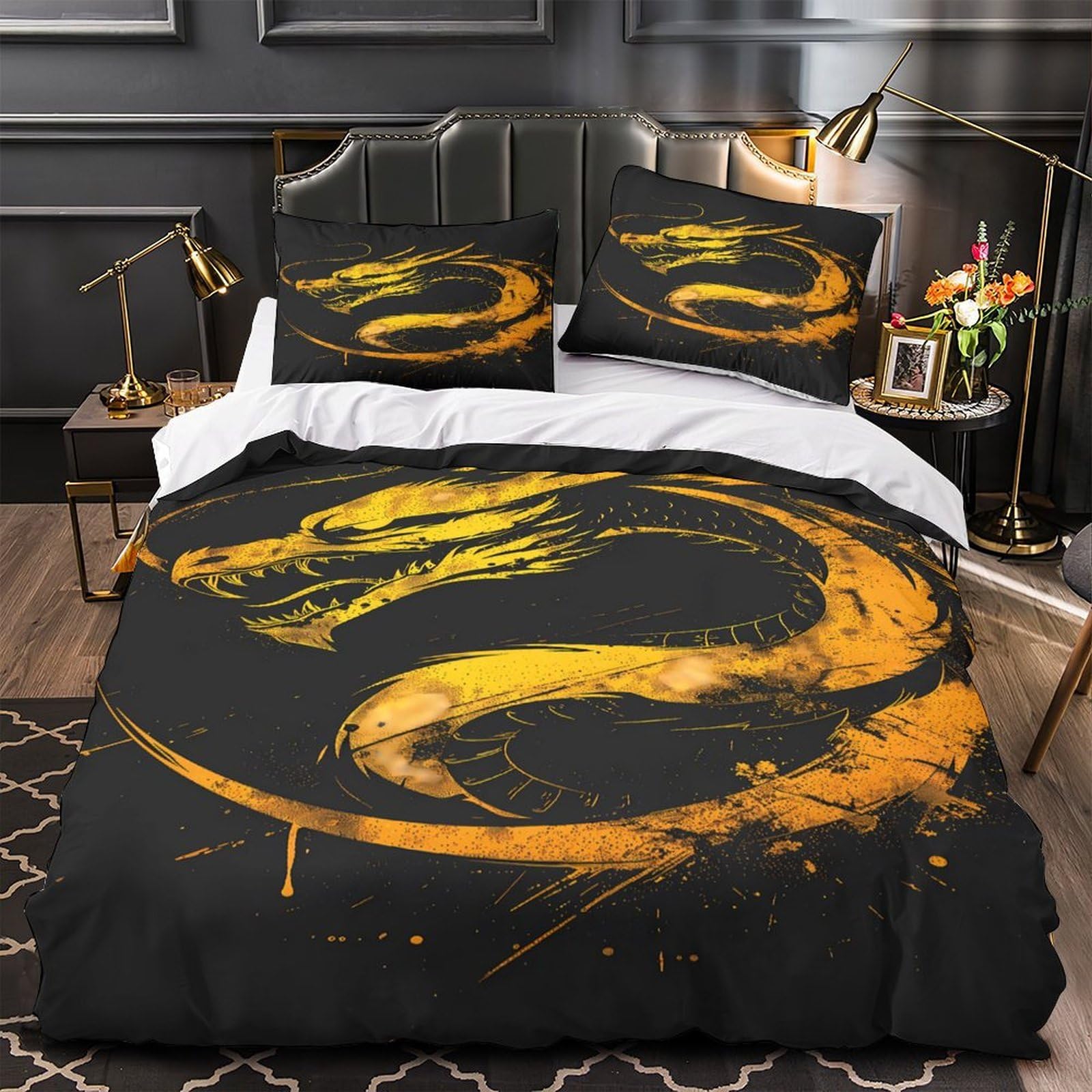 Parure de lit fantastique haut de gamme : housse de couette dragon 200x200cm au confort absolu