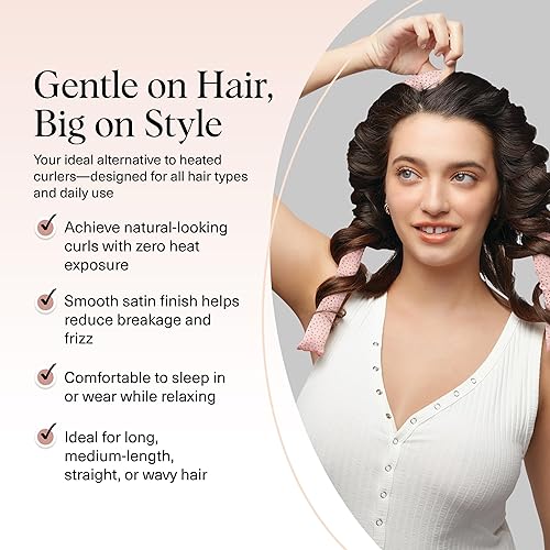 Miniatura 3 de Kitsch Juego de rizadores de cabello sin calor de satén  Rizos sin calor durante la noche, rodillos de pelo para rizos suaves y estilo sin
