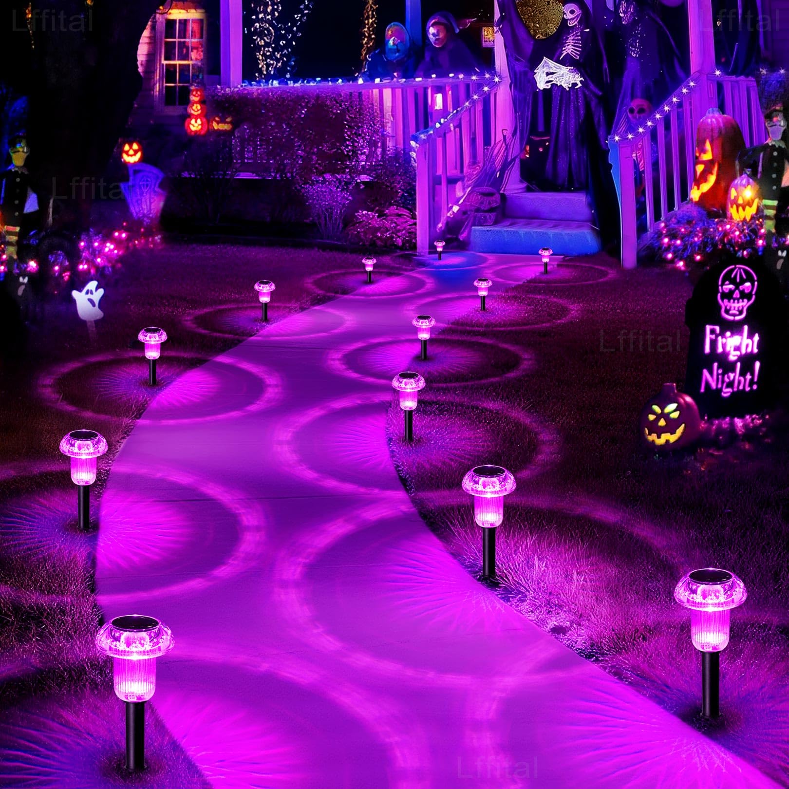 Lffital Halloween Solar Lights Outdoor 8 Pack Mushroom Decor Pink