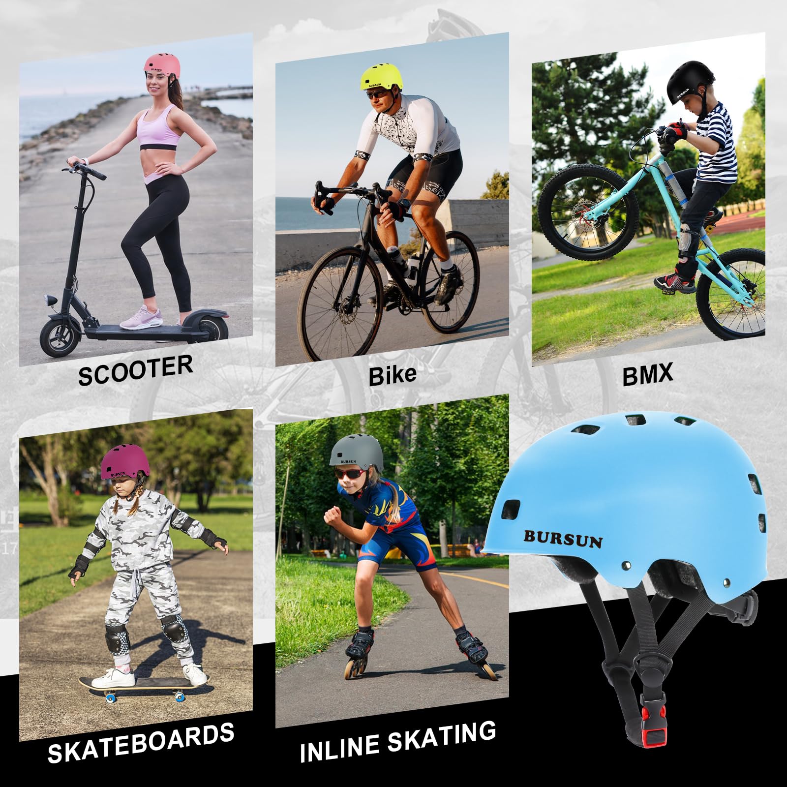 BURSUN Skateboard Bike Helmet For Kids Youth & Adults Lightweight