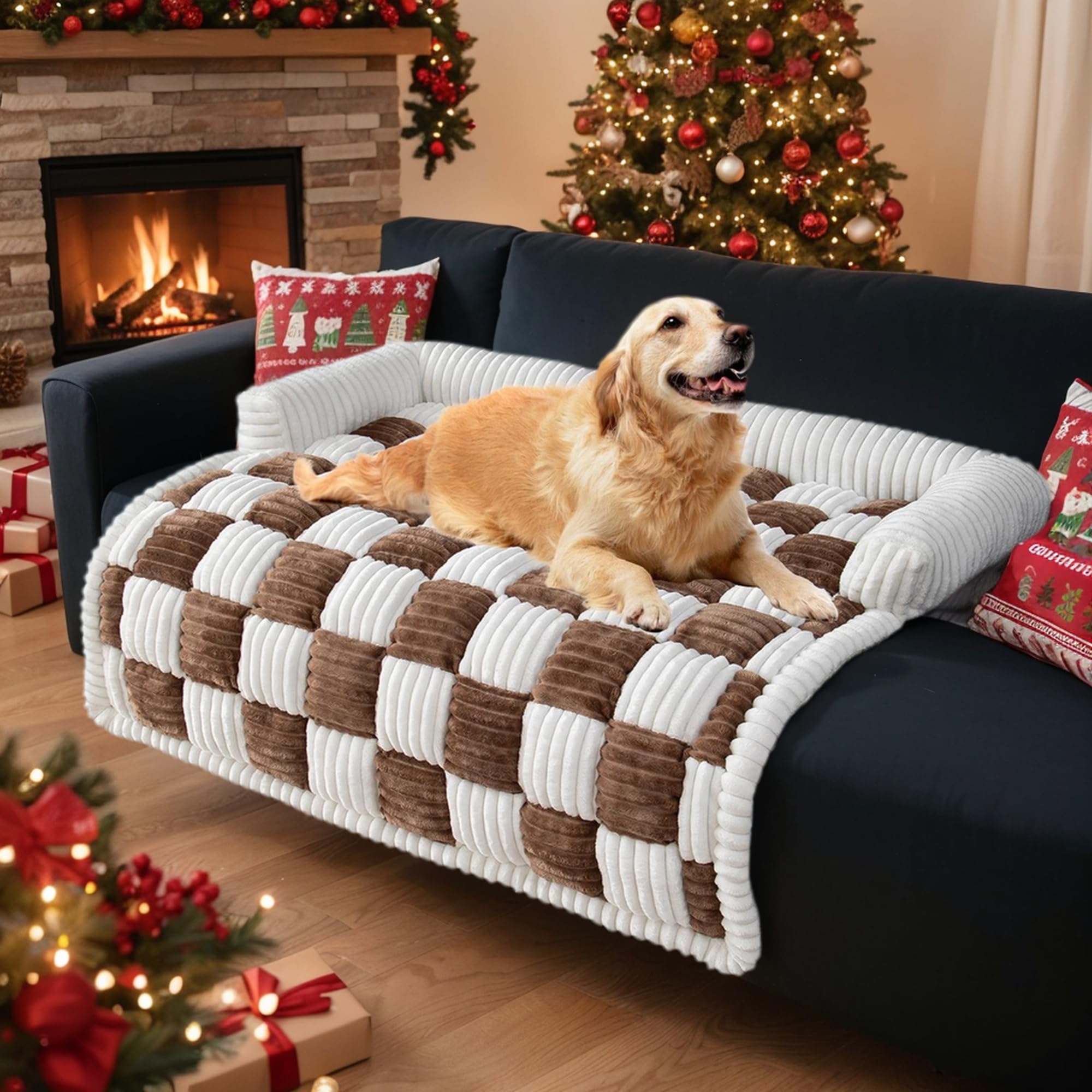 LiveGo Copertura Divano Lavabile per Cani e Gatti - Morbida Coperta in Peluche Antigraffio, Protezione Mobili per Divano con Angoli Elastici