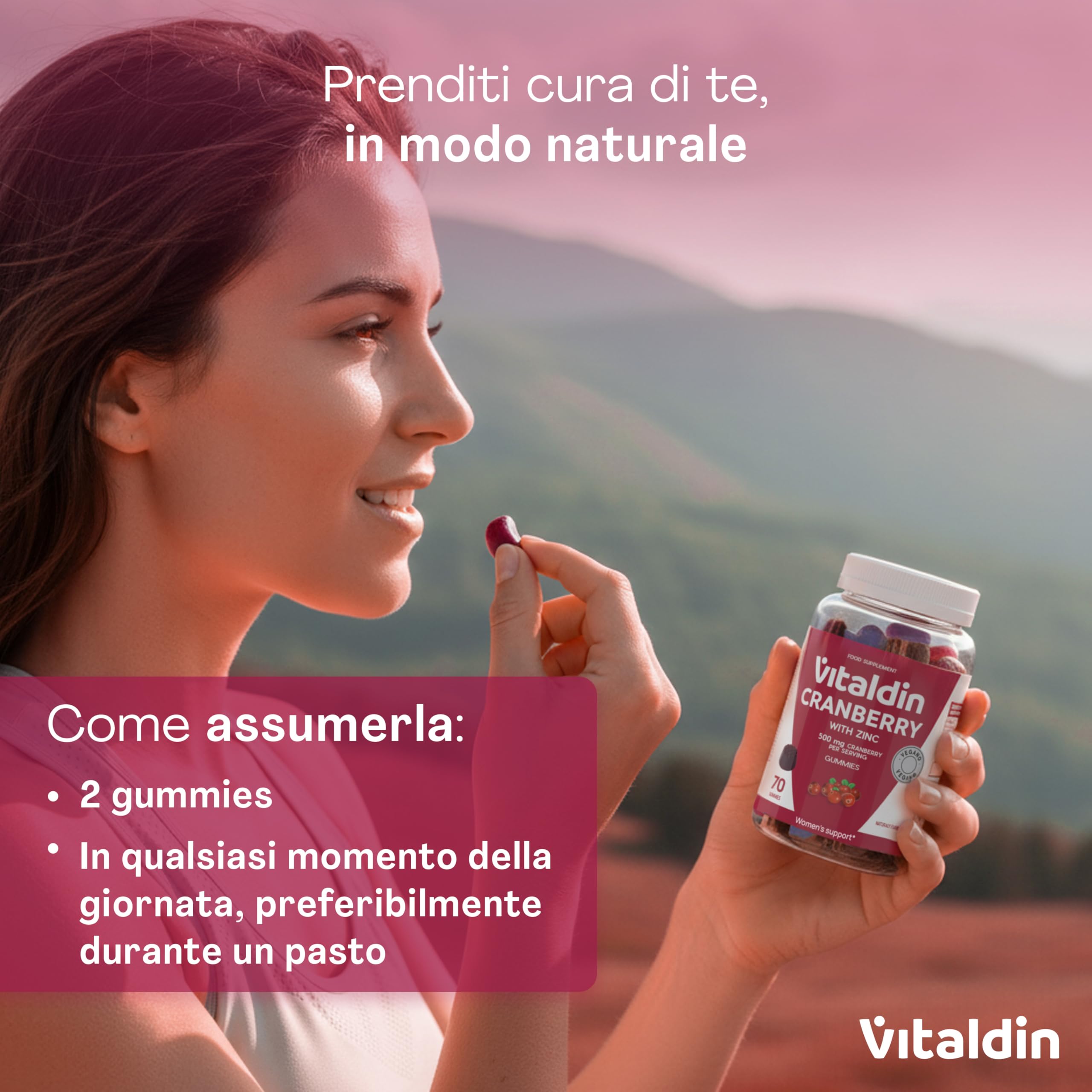 VITALDIN Cranberry Gummies – Integratore di 500 mg di estratto di Mirtillo Rosso + Zinco – 70 Caramelle Gommose, Gusto Mirtilli Rossi – Aiuto delle Vie Urinarie – Vegano