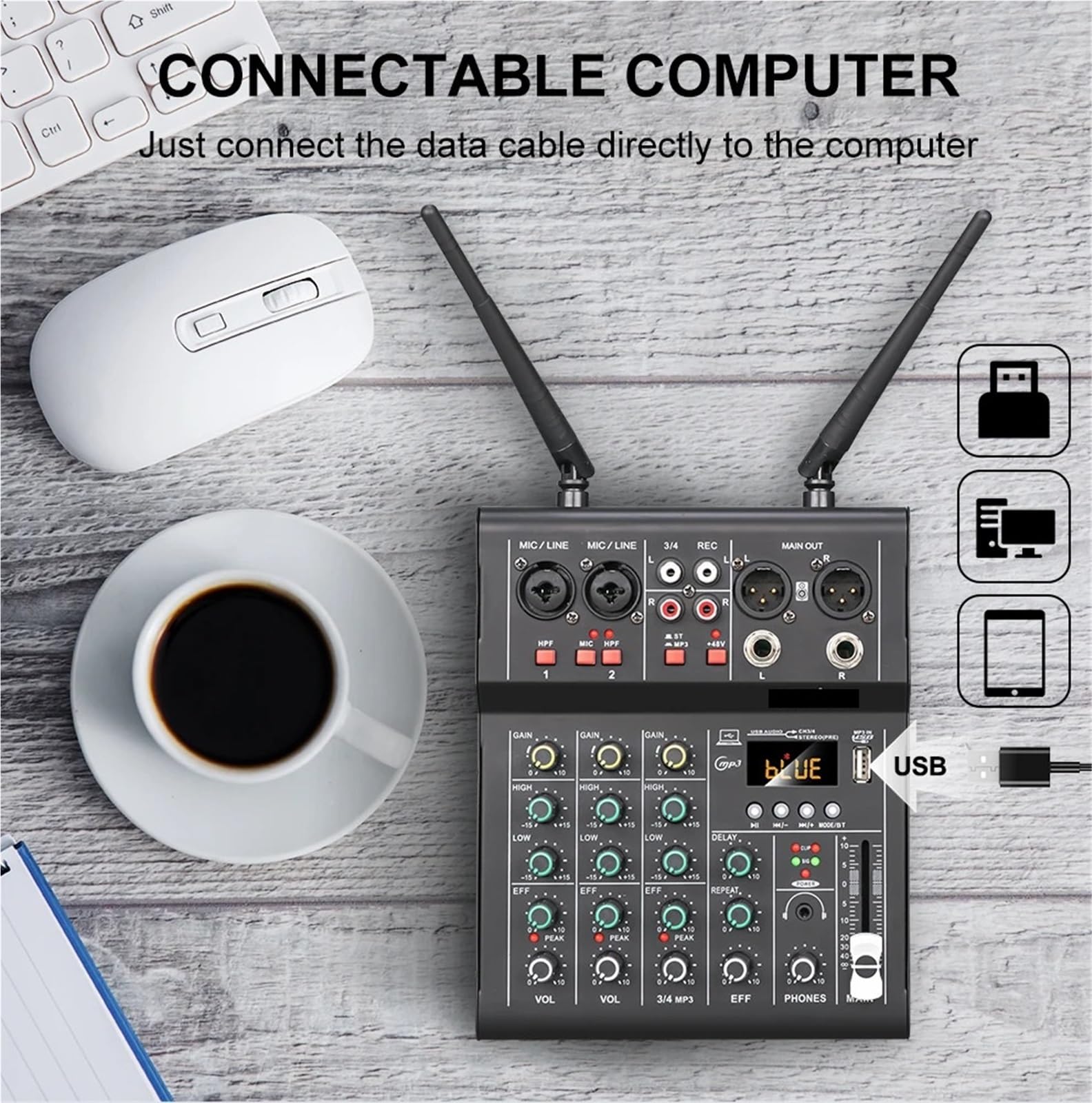 Controller DJ, Mixer a 4 canali, mixaggio DJ for, feste, studio di registrazione su computer(6-way)