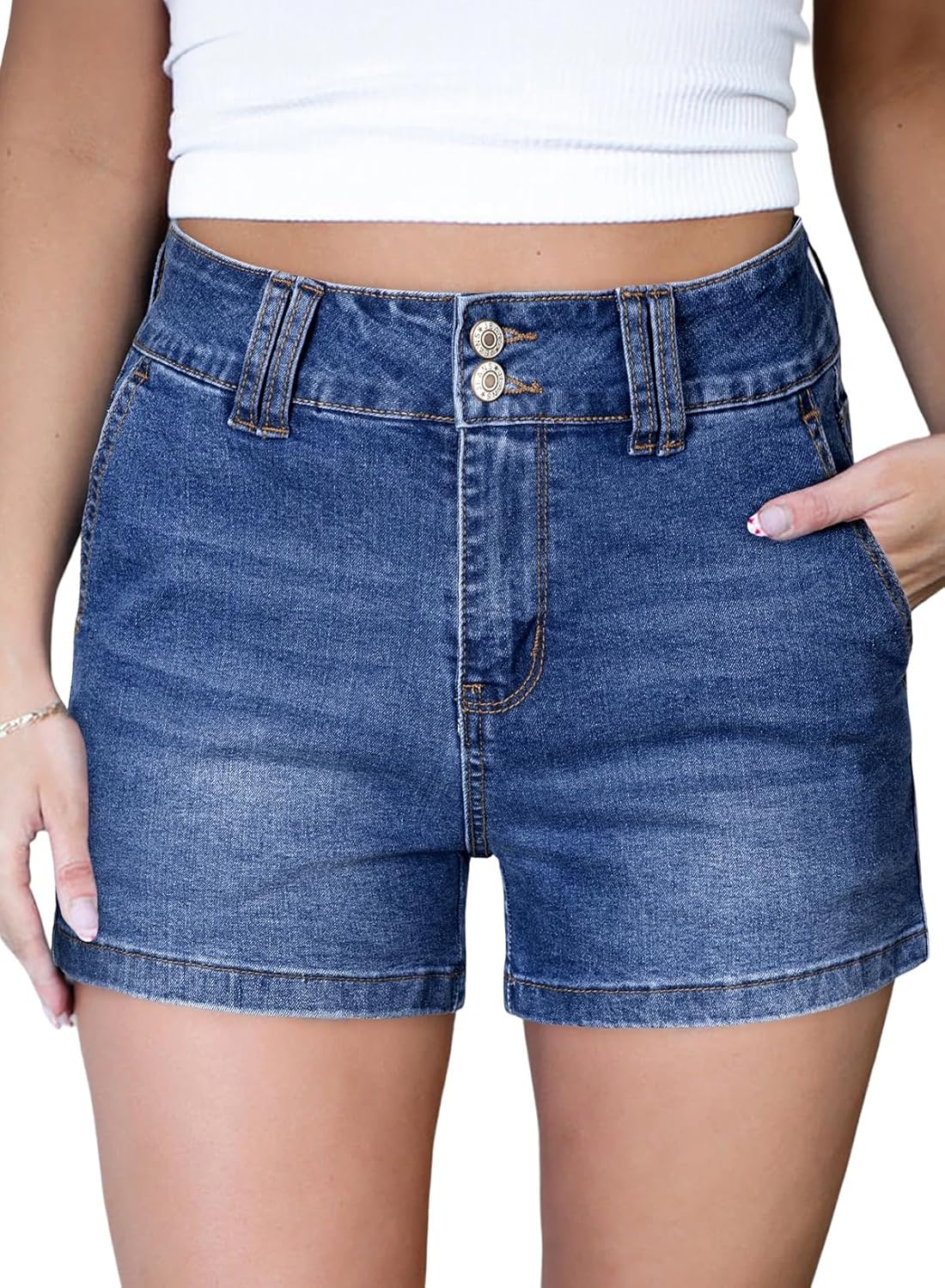 Astylish Womens Jean Shorts High Waisted Stretchy Buttoned Jean Short Casual Trendy Denim Shorts with Slanted Pockets