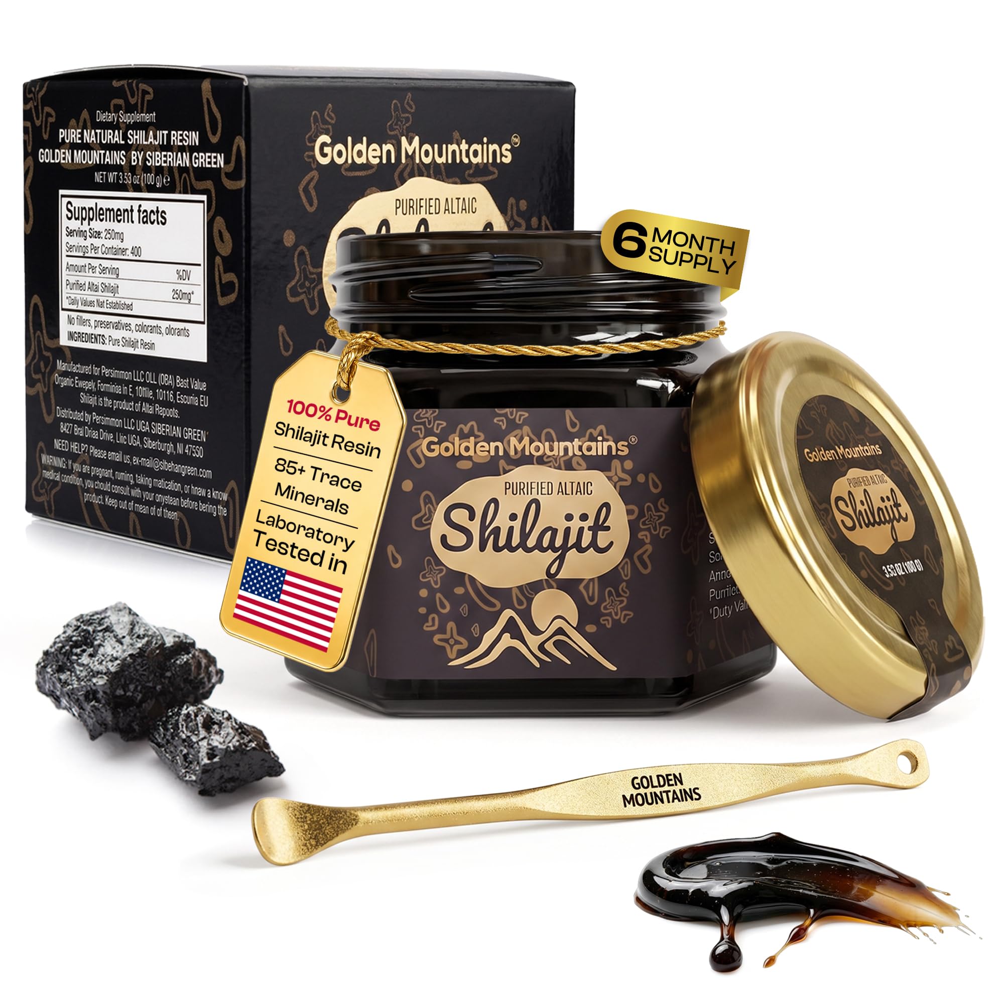 Golden Mountains Altai Shilajit Resin for Men & Women – 3.53 Oz (100G)