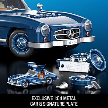 Mattel Brick Shop Hot Wheels Premium Series Building Set, Mercedes-Benz 300 SL with 1600 Pieces, Realistic Details and Metal Parts, Adult Collectors