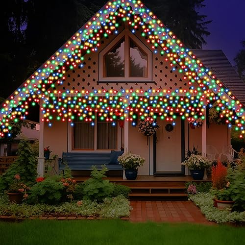 Miniatura 5 de 600 luces LED de 49.21 pies de Halloween solares de carámbano para exteriores con temporizador, 8 modos de control remoto, cadena de luces solares