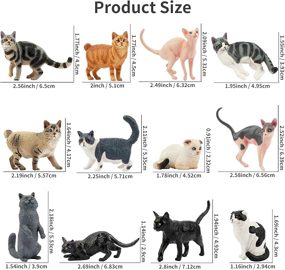 Cat Toys Figurine Set, 12PCSRealistic Cat Cake Toppers Kitten Toys, Christmas Birthday Gift for Kids 3-5 Toddlers