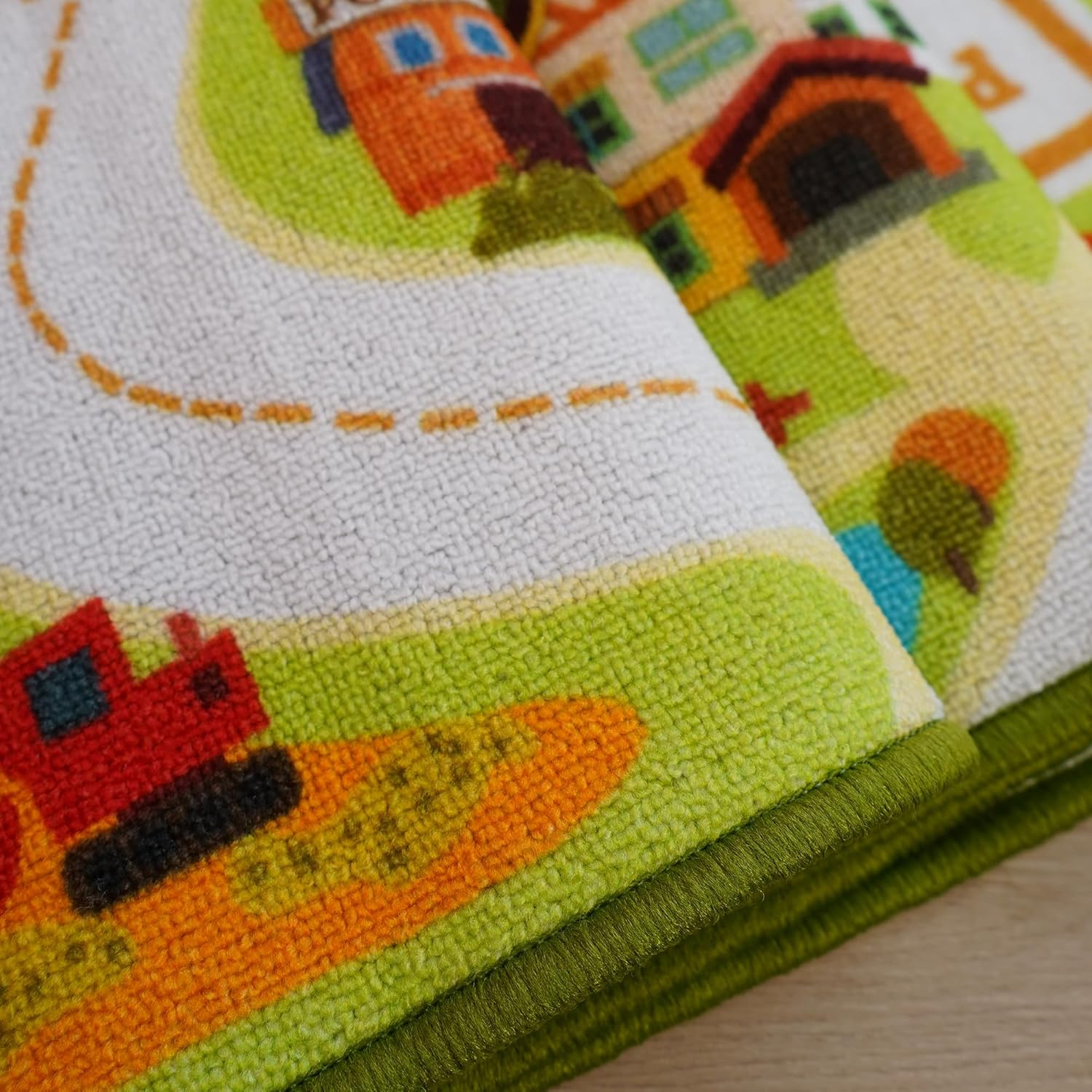26×55" Town Map Area Rug – Oeko-TEX® Certified Loop-Pile Short Plush Carpet with Non-Slip TPR Backing, Decorative Village-City Pattern for Nursery & Bedroom
