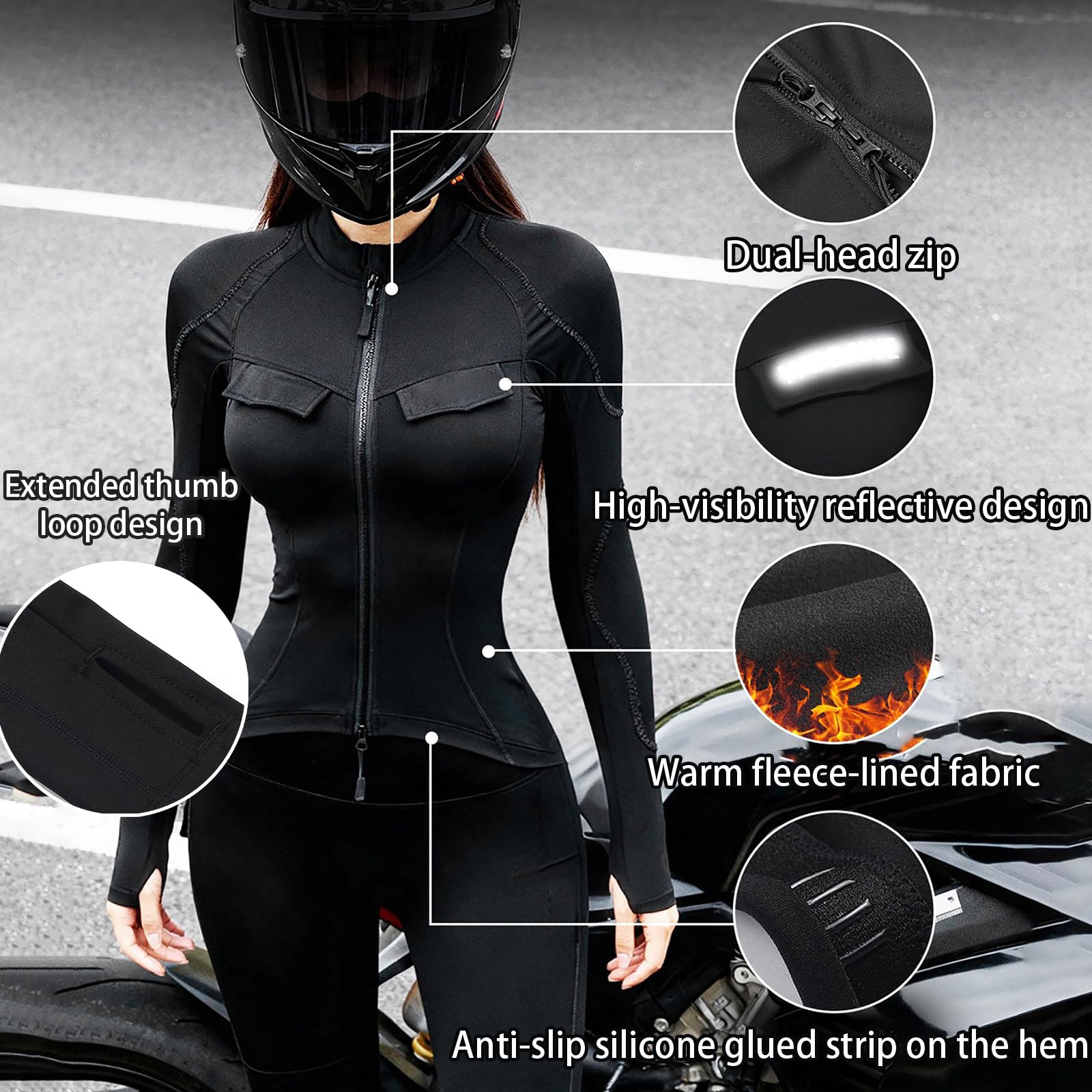 ARMAAN Maglia Da Moto Da Donna Con Protezioni CE, Giacca Da Moto Termica, Strato Base In Pile, Antivento, Ideale Per Touring In Autunno E Inverno, Motocross,White-M