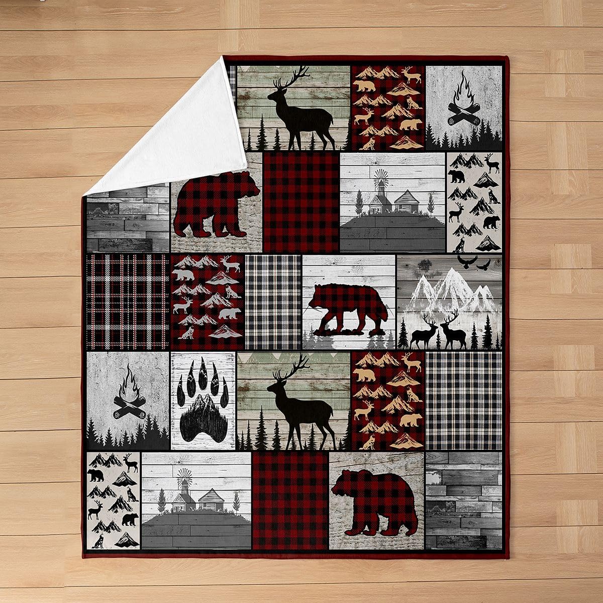Feelyou Deer Wolf Print Flannel Fleece Throw Blanket Kids,Rustic Farmhouse Fuzzy Blanket for Bed Sofa Couch,All Season Wildlife Decor Bed Blanket Breathable Plush Blanket Room Decor 40"x50"
