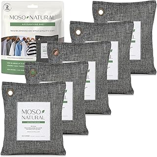 Moso Natural Air Purifying Bag 200g (5 Pack) HGTV Editor's Pick | Premium Bamboo Charcoal Odor Absorber for Home & Car | Closet Odor Eliminator & Car Air Freshener | Long Lasting Charcoal Bags