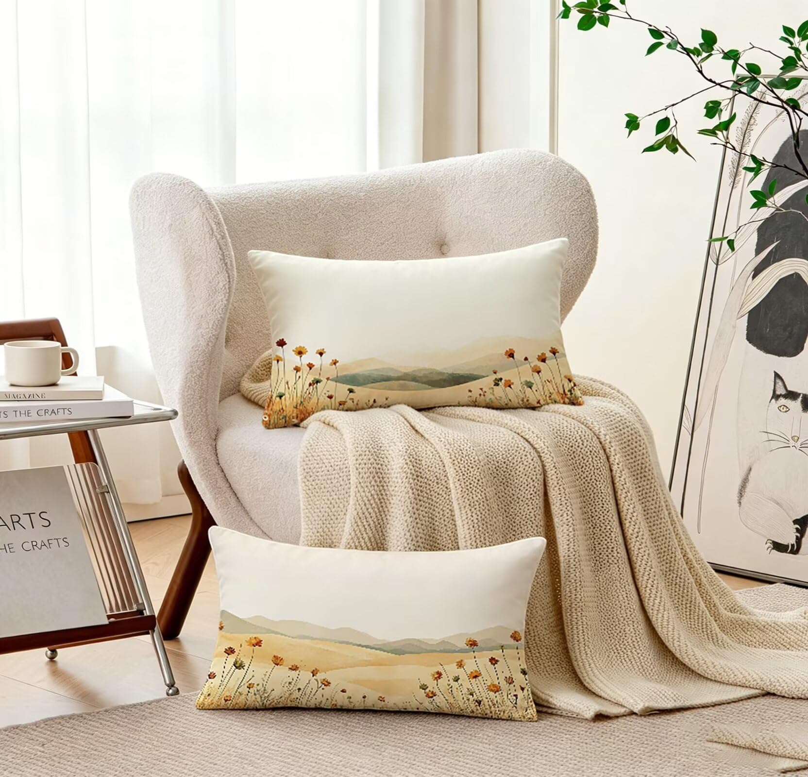 Orange Farbe Kissenbezug 60x80 Blume Kopfkissenbezug 2er Set,Wohnaccessoires & Deko,Weich und Atmungsaktiv Samt Stoff mit Verstecktem Reißverschluss für Bett Sofa Kissen Dekokissen-85683