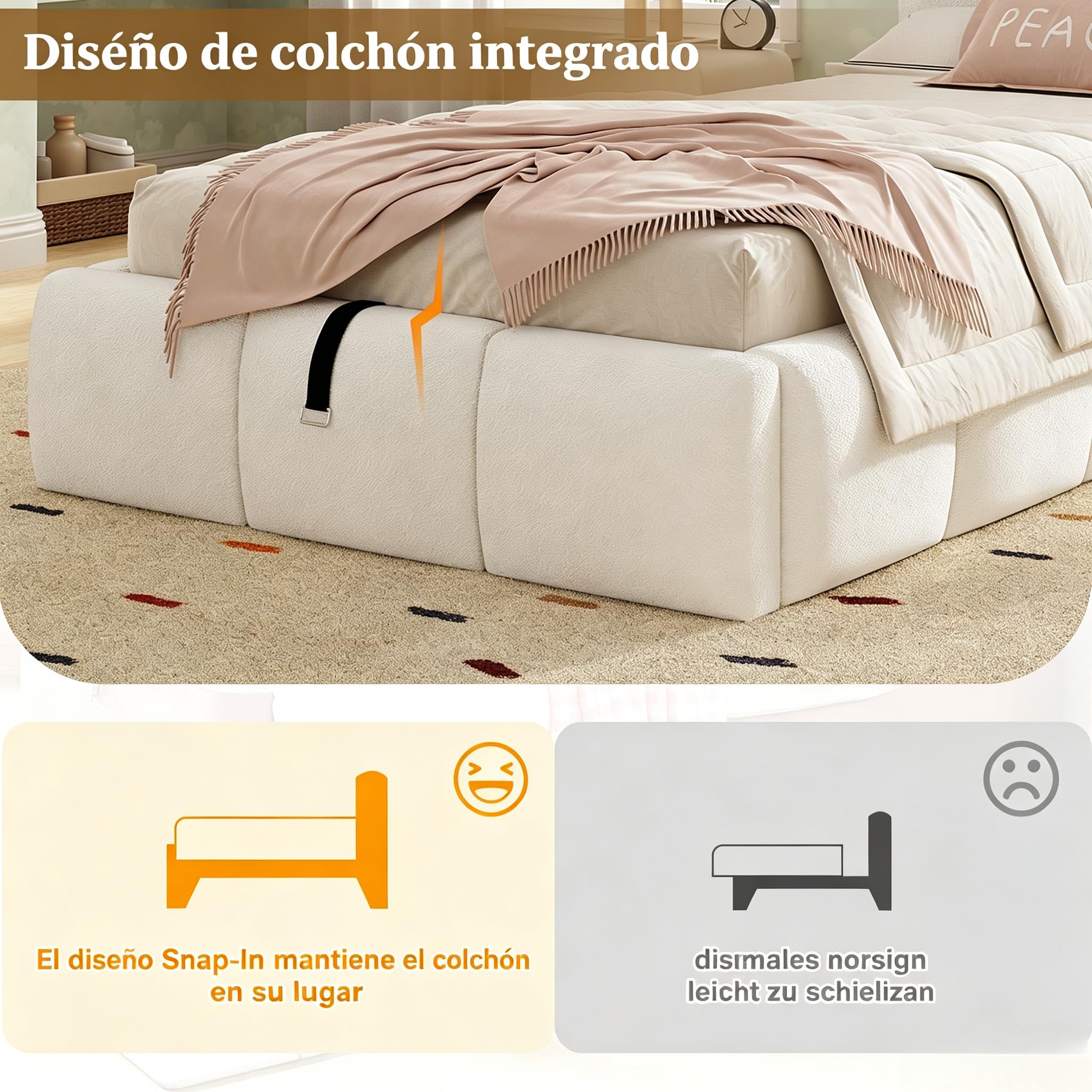 Mrwoo Cama Tapizada 90x200cm con USB, Cama Individual con Compartimento de Almacenamiento Hidráulico, Además, Rosa (Cama Sin Colchón)