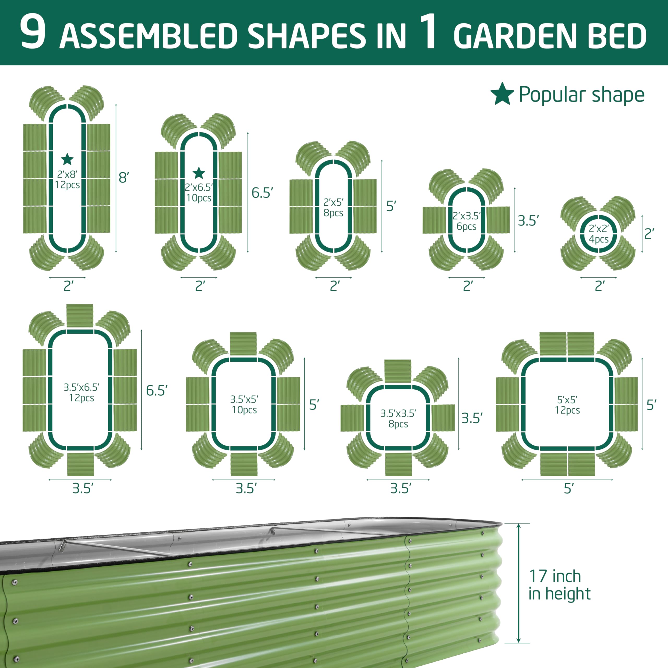 Metal Raised Garden Bed - 9-in-1 Modular Design -8 Metal Raised Garden Bed - 9-in-1 Modular Design -8