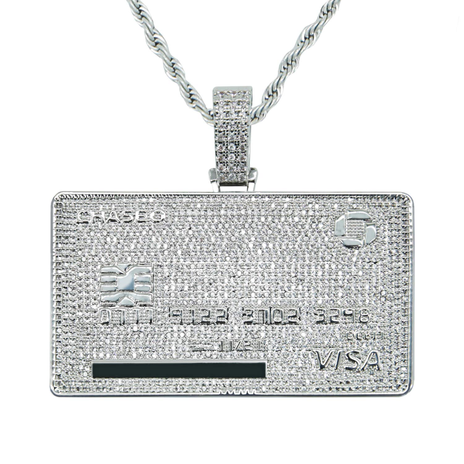 Iced Out Custom Name Diamond Credit Card Pendant Necklace 18K Gold Plated Chain for Mens