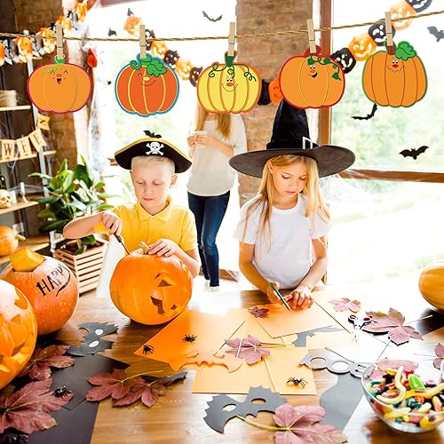 Miniatura 4 de Blulu 120 piezas de decoración de calabaza recortados de cartón con punta de pegamento para aula, tablón de anuncios escolar, tema de otoño, fiesta