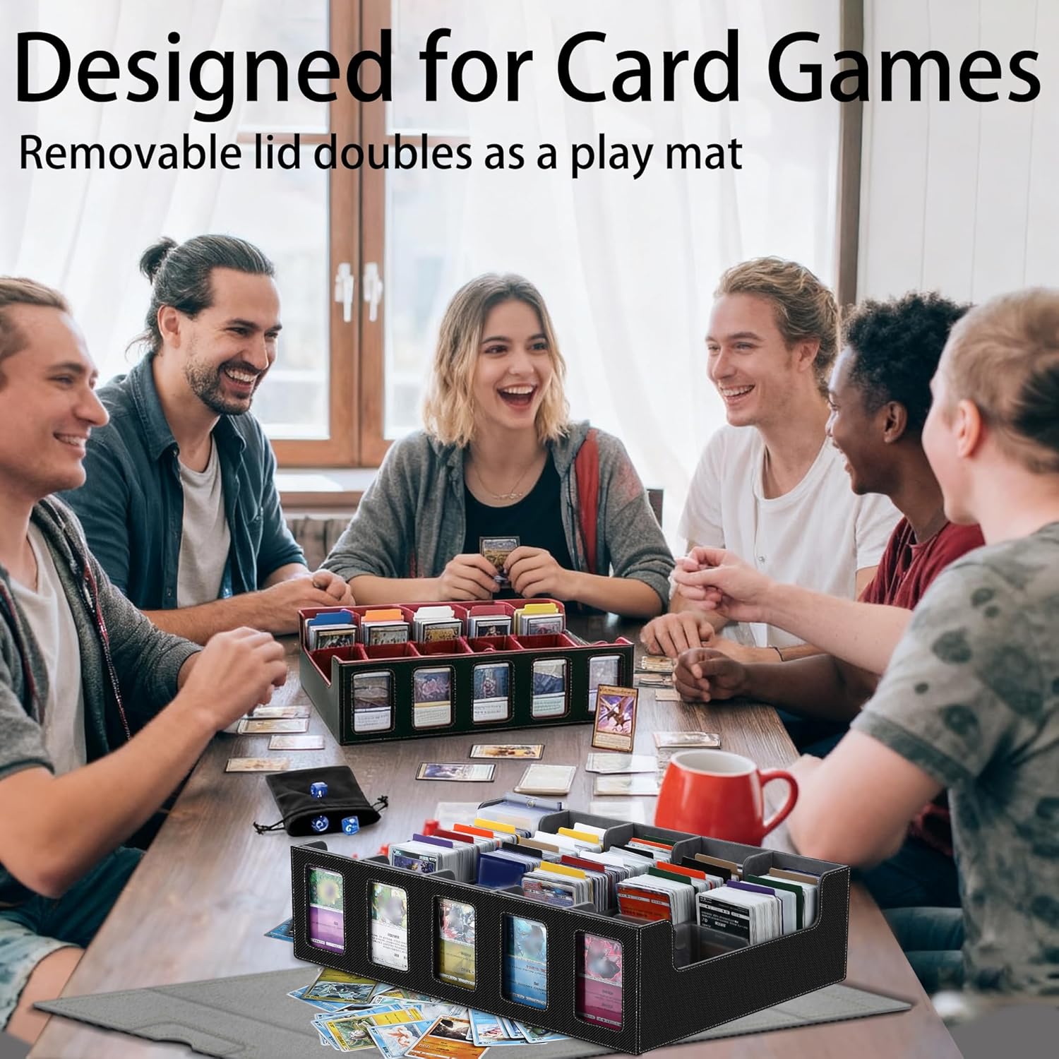 3900+ Trading Card Storage Box - 5-Row Bulk Sports Card Storage, Portable Baseball Cards Organizer TCG Deck Box for MTG with Removable Lid & 4-Pocket Binder (Grey)