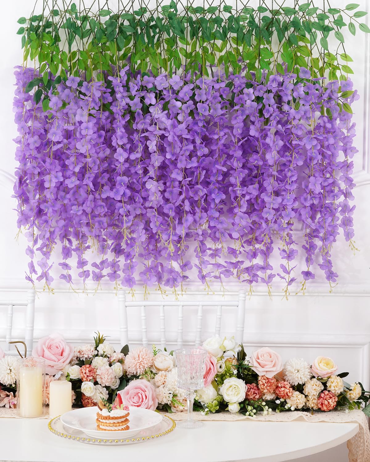 Waipfaru 12 Pack Wisteria Hanging Flowers, 3.6 Feet/Pcs Purple Wisteria Artificial Flowers, Fake Wisteria Flowers Garland, Hanging Vines for Bedroom Wedding Home Party Wall Decoration
