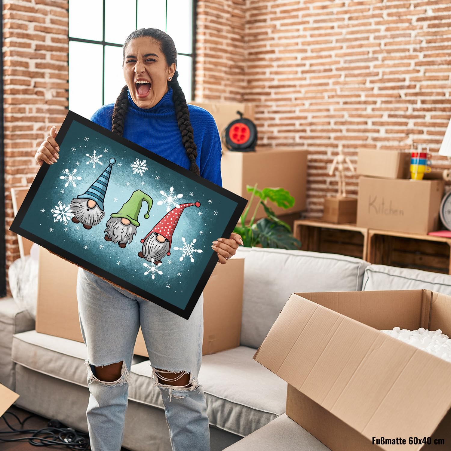 speecheese Weihnachts-Wichtel Fußmatte XXL in 50x75 cm Fußabtreter für Weihnachtszeit Advent lustige Weihnachtsdekoration Deko für Hauseingang Winter Vorfreude auf Weihnachten