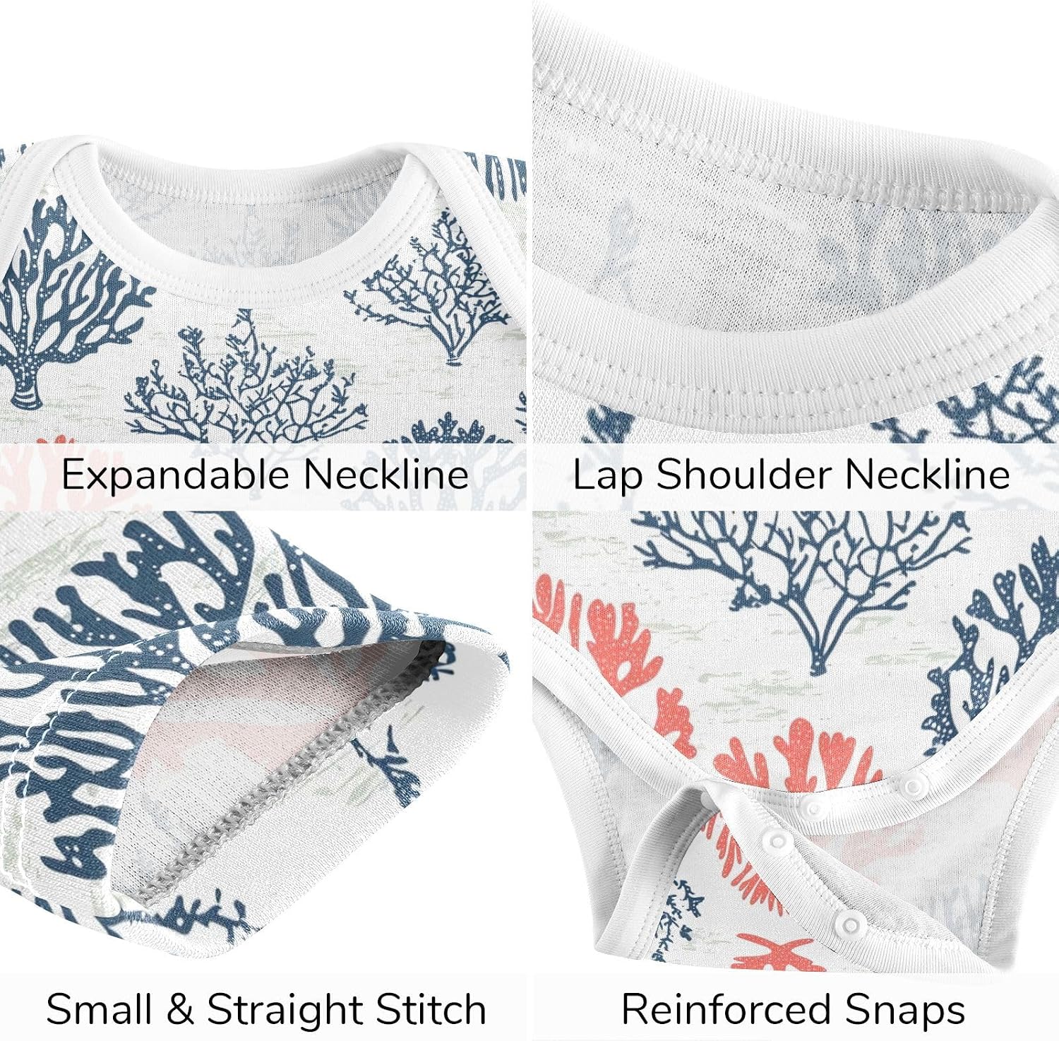 vvfelixl Baby Clothes Seashell Coral Baby Bodysuits Set Unisex Short Sleeve Babys Pants Sets 0-3M