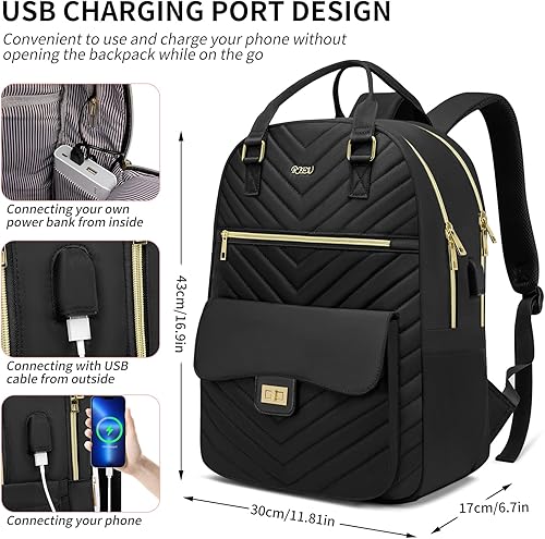 Miniatura 4 de Mochila escolar estética para adolescentes, bolsa para laptop con puerto USB para mujeres, estudiantes universitarios, mochilas de mujer, color negro