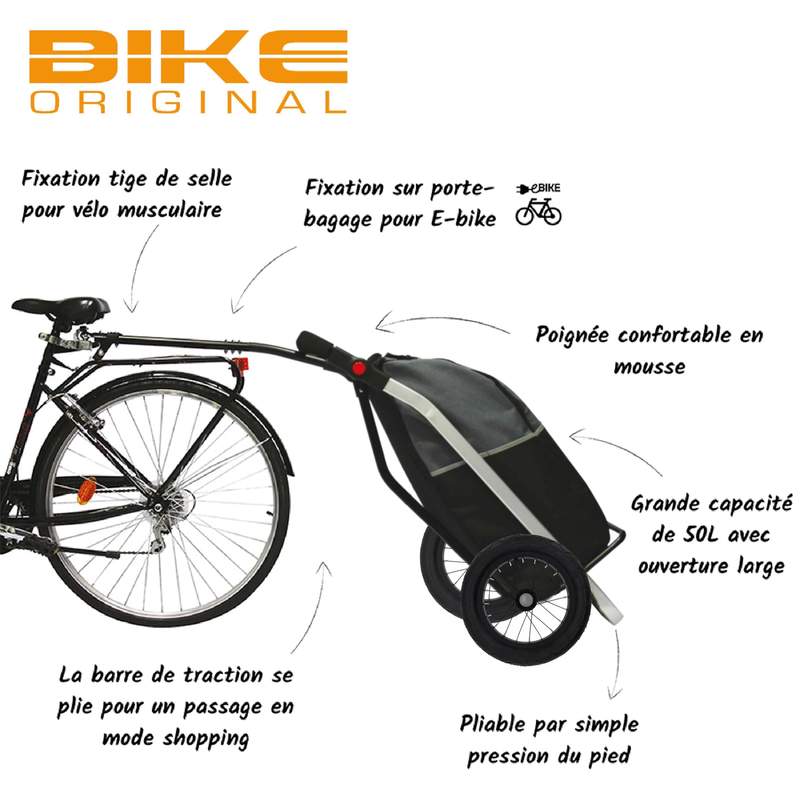 Remorque de vélo 50L 20kg roues gonflables compatible e-Bike VTT ville route