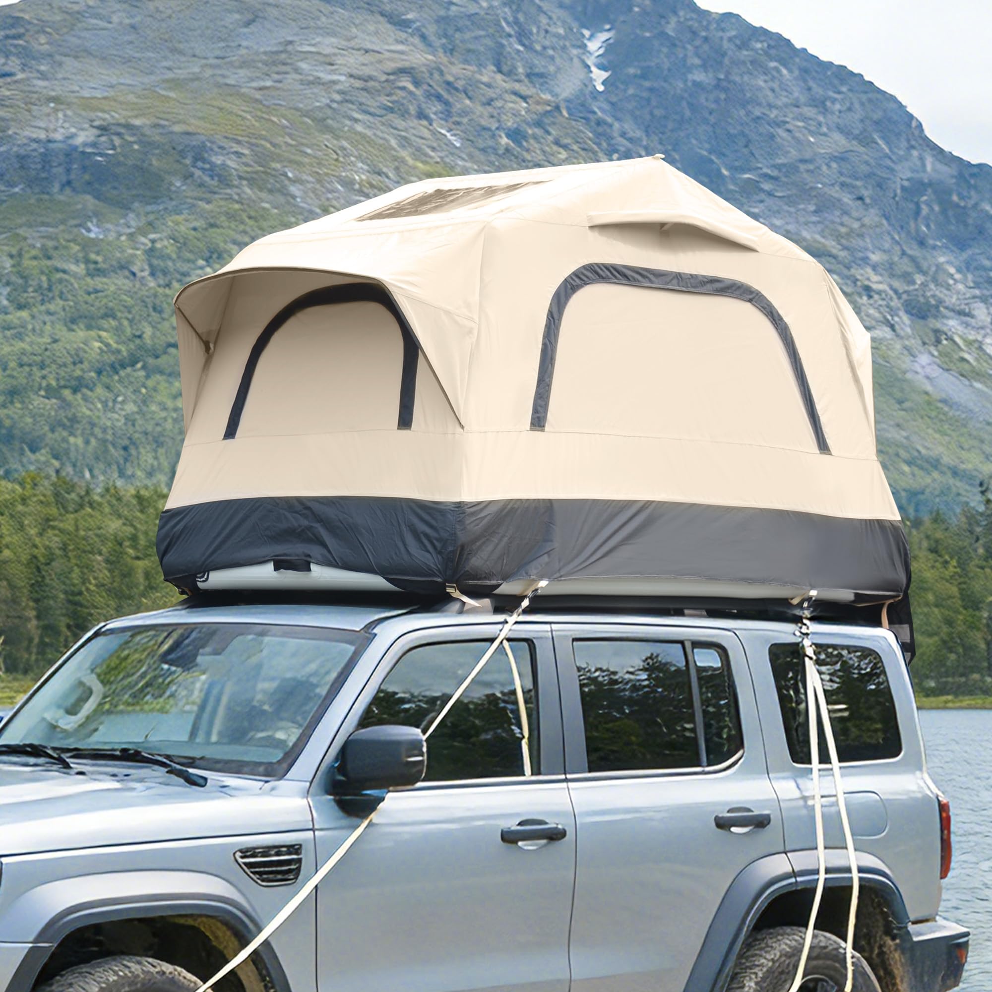 Aufblasbares Dachzelt für Auto und Truck,2 Personen Dachzelt aus Wasserdichtem 300D Gewebe,Winddichtes Design für Outdoor Abenteuer