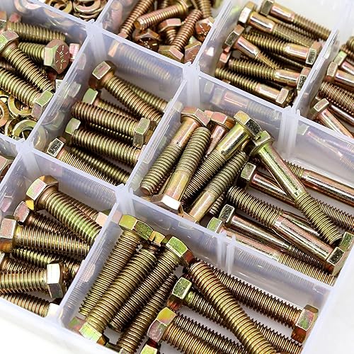 Miniatura 6 de YEEZET Kit de 579 arandelas de pernos y tuercas de alta resistencia de grado 8, 14-20 516-18 38-16 tornillos hexagonales, incluye 15 tamaños más