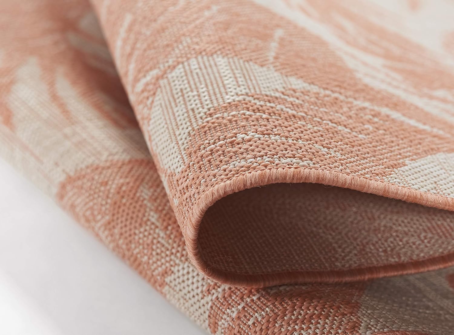 Coral and Beige Rectangular Washable Synthetic Rug, 6'6" x 9'