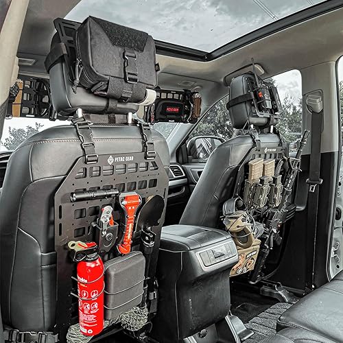 Miniatura 6 de PETAC GEAR Paquete de 2 organizadores tácticos para respaldo de asiento de automóvil  Paneles rígidos Molle para vehículos  Panel de montaje en