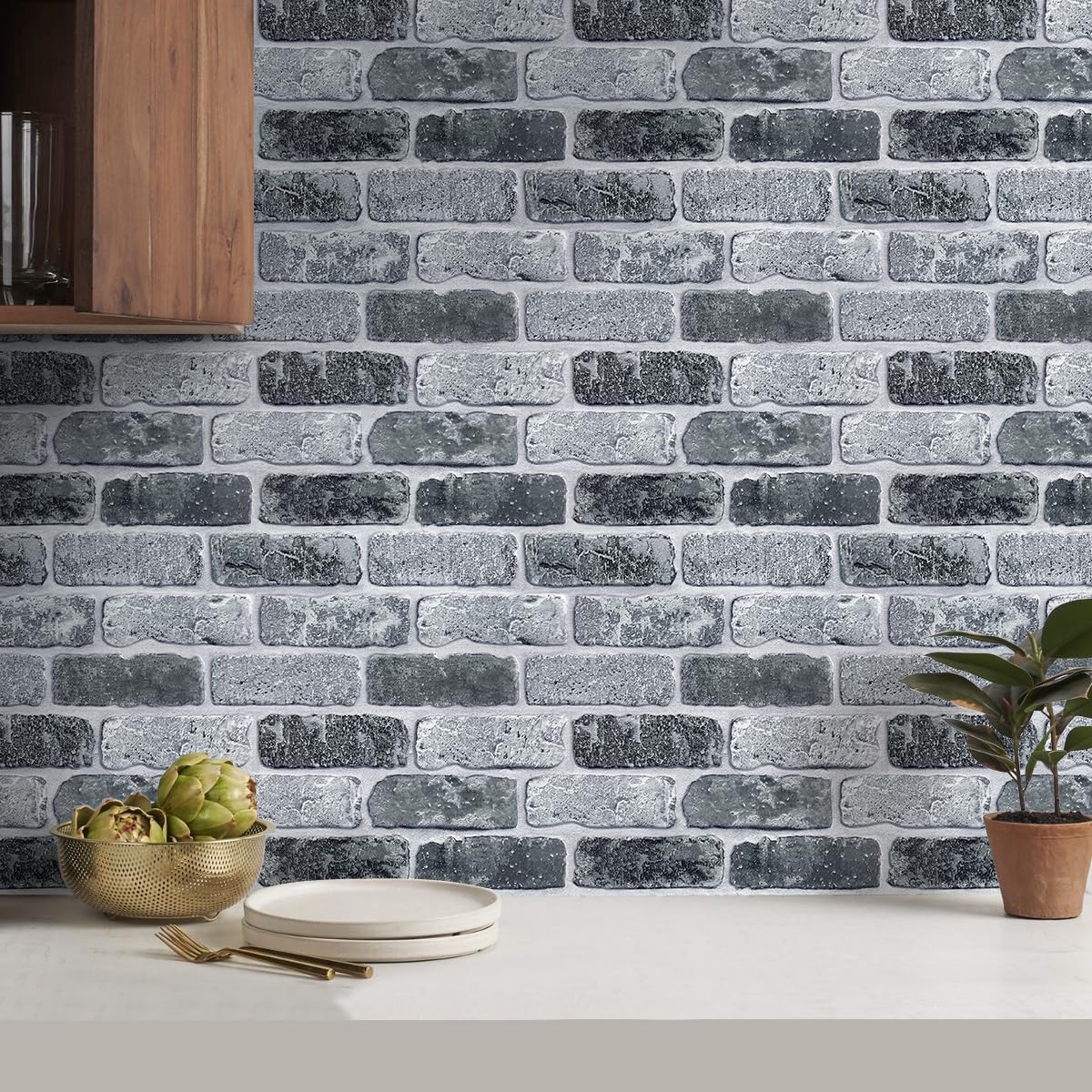 COMSTICKC Paneles de Pared 3D Autoadhesivos Ladrillo, 10 Piezas, 30 x 30 cm, 3D Piedra Ladrillo Papel Pintado Adhesivos, PVC 3D Decorativo Panel de Pared para Salón Oficina Cocina,Impermeables