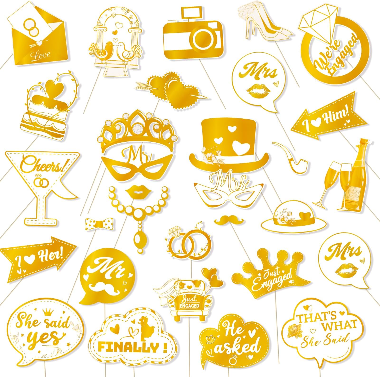 Amazon.com: Engagement Photo Props, Konsait 31Pcs Gold Engagement Props ...