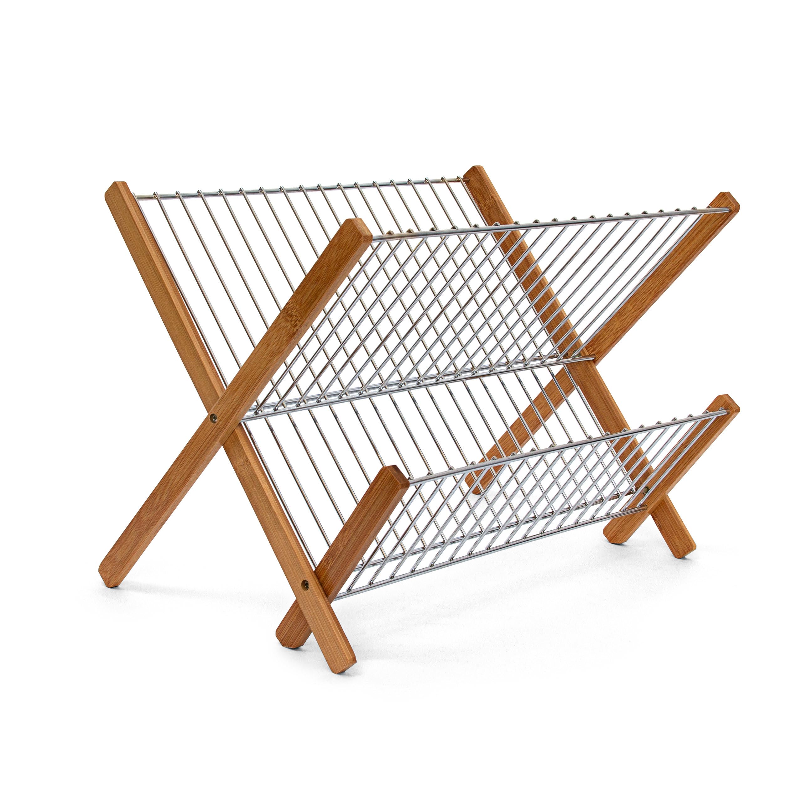 Relaxdays Cross Ociekacz Bambus Metal 27 X 38 X 29 CmBrązowy/Srebrny
