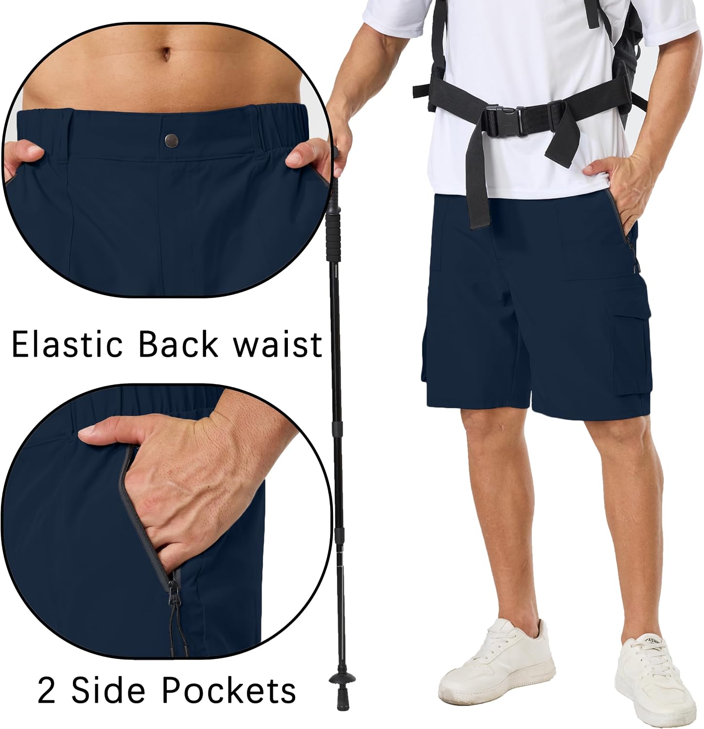 Men's 9'' Lightweight Hiking Athletic Work Cargo Shorts Golf with 5 Pockets