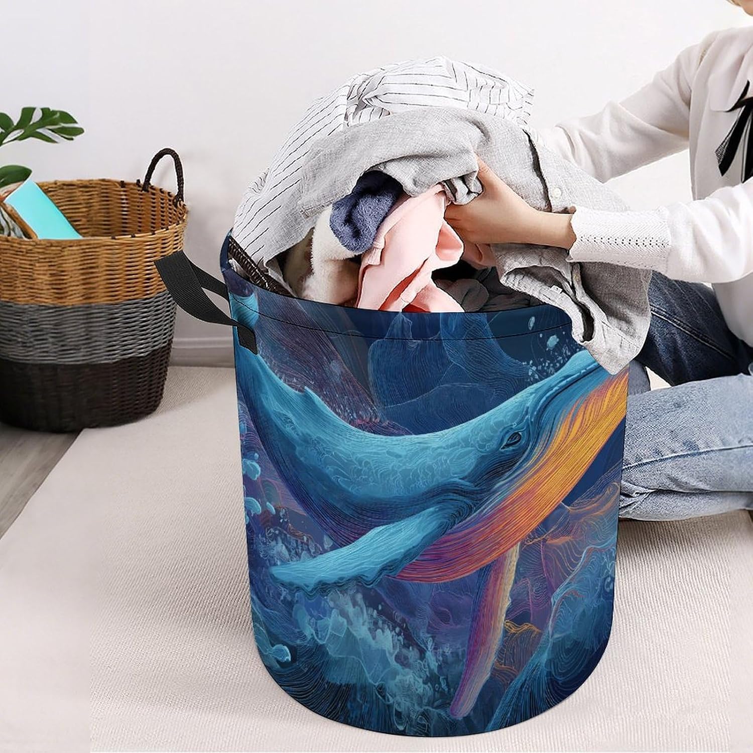 Psychedelic Whales Jumps Out Sea Laundry Hamper Basket for Home Bathroom | clothes storage,handle,large capacity,oxford