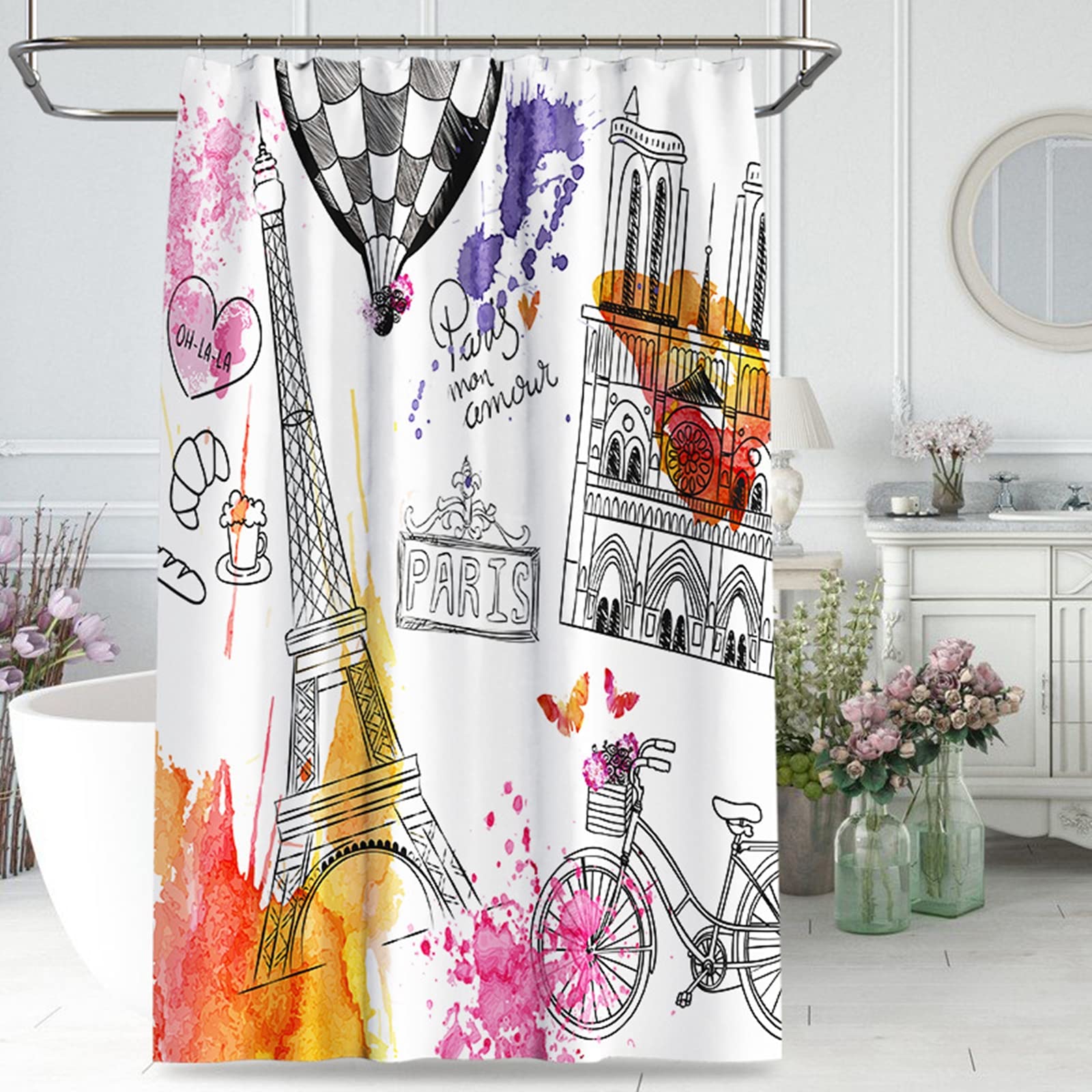 Rideau de douche Tour Eiffel KnSam 180x200 anti-moisissure en tissu