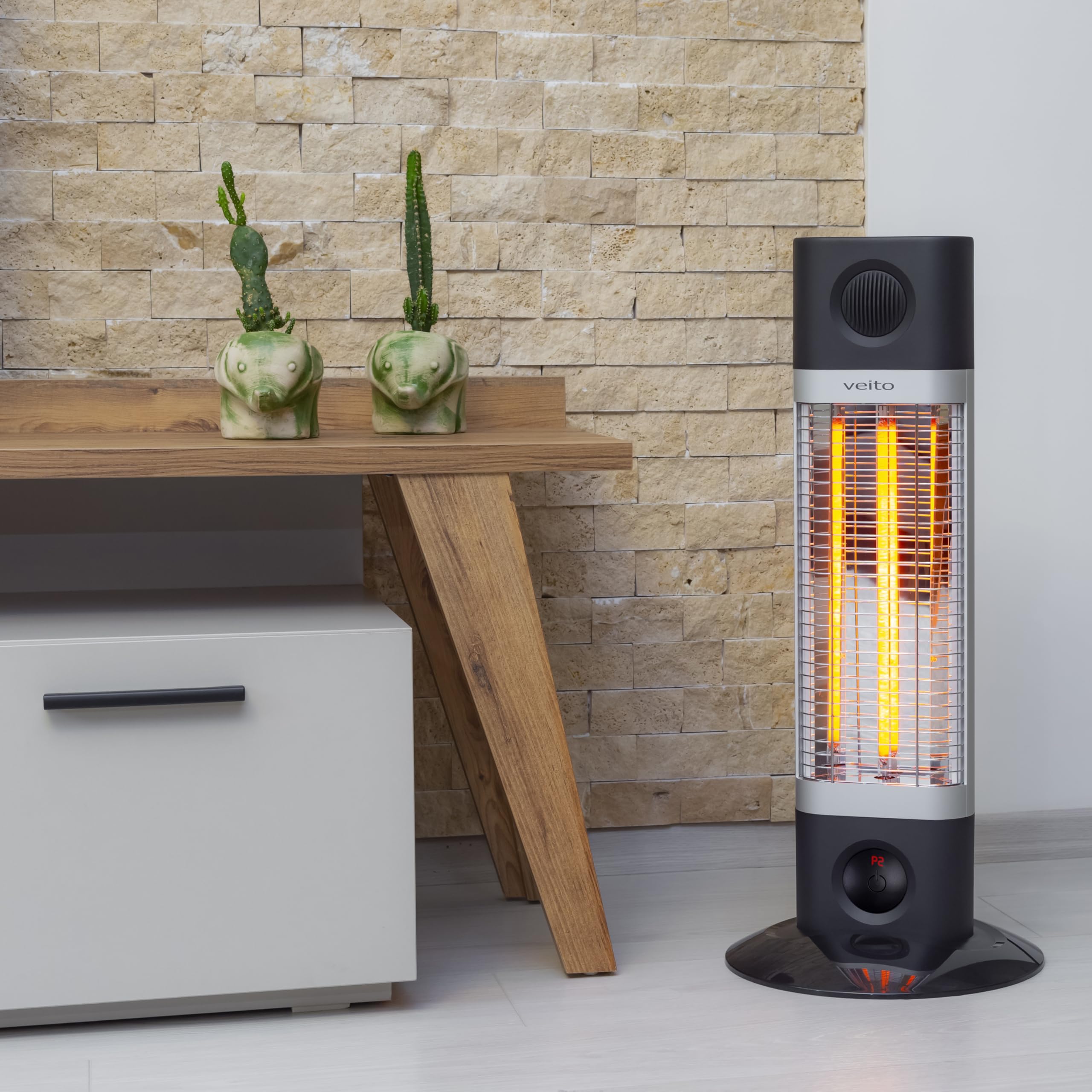 VEITO Heizstrahler energiesparend – infrarot Standstrahler – Fußwärmer – Elektroheizung für Innenraum – Heizkörper – Fernbedienung – Sleeptimer – 1200 Watt – 30% effizienter