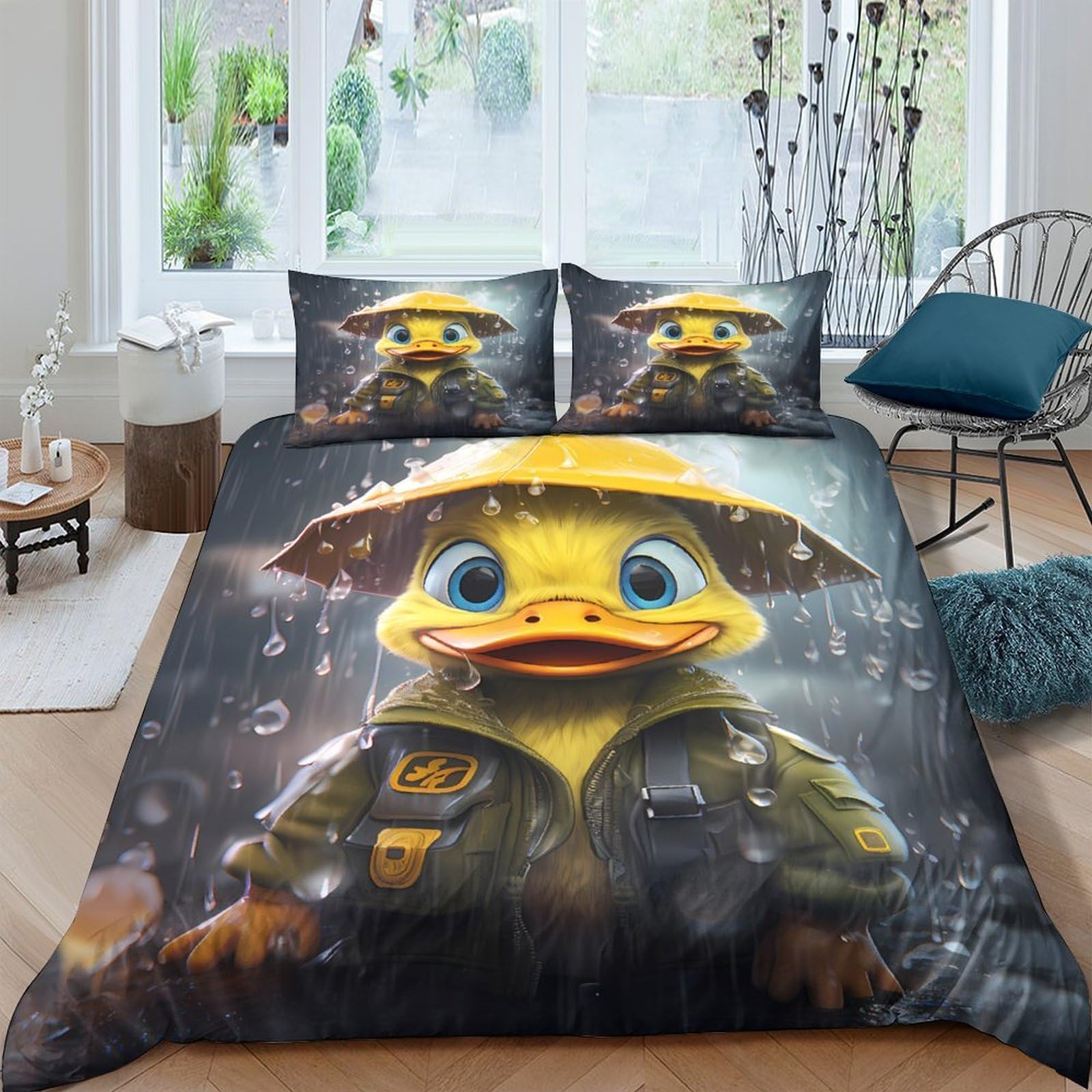 Ctjqhvkz Style-7 3D Printed Raincoat Duck Fitted Sheet Microfiber Soft Bed Cover Cartoon Yellow Animal Decor For Bedroom Home Single（135X200cm）