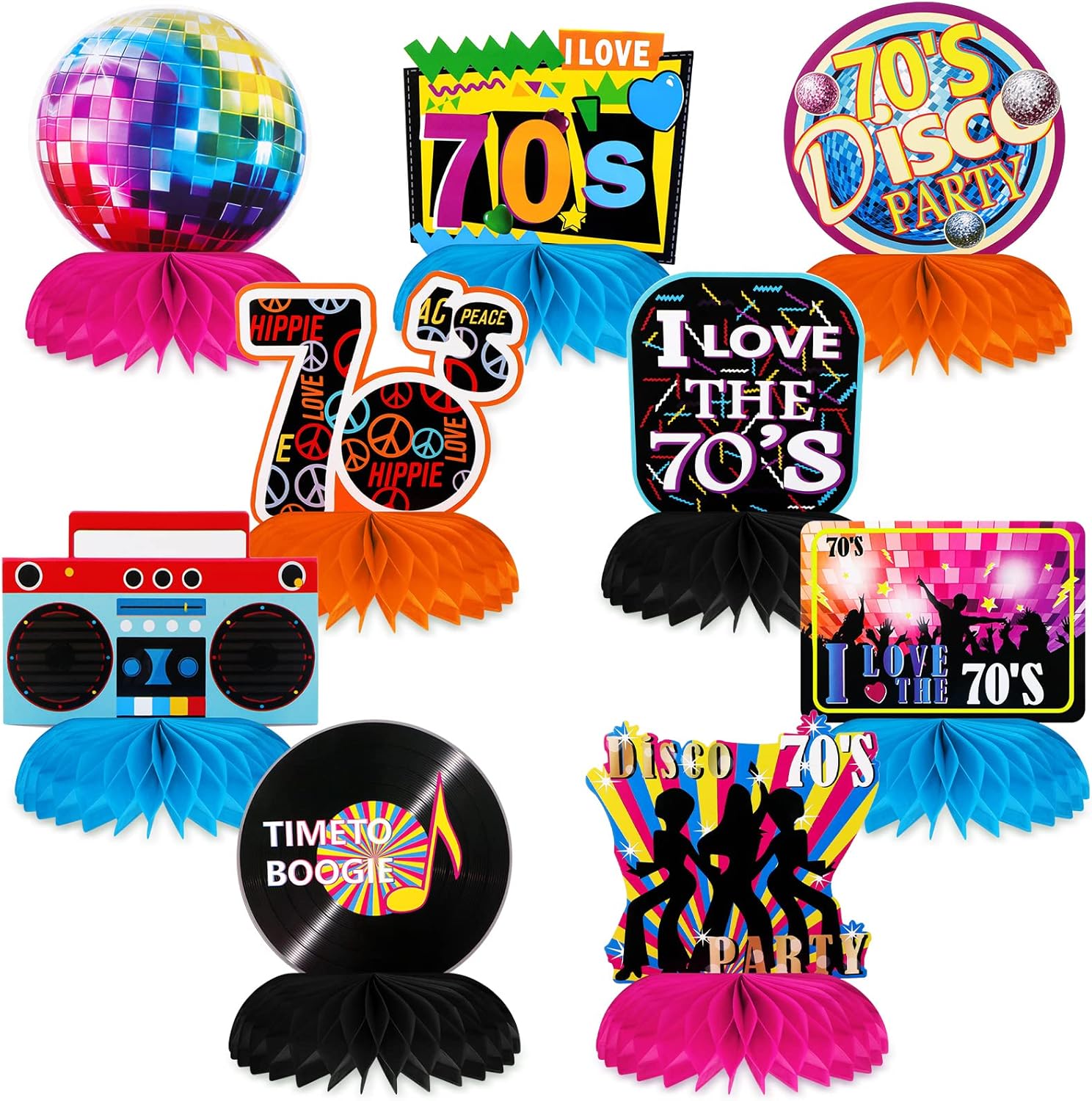9 Pcs 70s Party Decorations Back to 70s Centerpieces Colorful