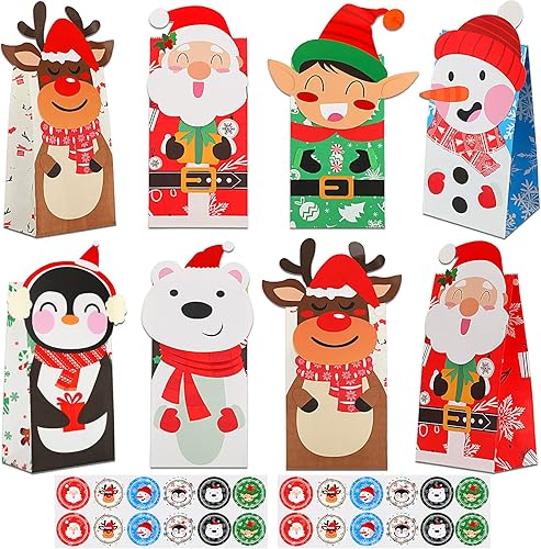 FEBSNOW 24 bolsas de regalo de Navidad con 24 calcomanías bolsas de regalo de Navidad bolsas de regalo de galletas de Navidad bolsas de papel para disponible en Yaxa Colombia