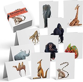 Better Office Products 100-Pack All Occasion Greeting Cards, Assorted Blank Note Cards, 4 x 6 inch, 10 Cute & Fun Wild Animal Designs, Blank Inside, with Envelopes, 100 Pack
