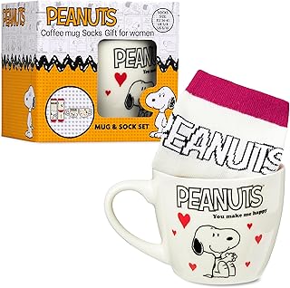 Get Trend Peanuts Snoopy Taza y Calcetines Mujer, Taza Ceramica 340 ml con Calcetines Divertidos, Set Regalo para Adolescentes y Mujeres (Rosa Snoopy)