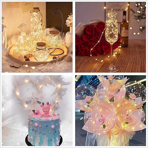 Miniatura 8 de Guirnalda de luces LED de color blanco cálido, funciona con pilas, impermeable, alambre de cobre plateado, 7 pies, 20 luces LED de luna estrellada