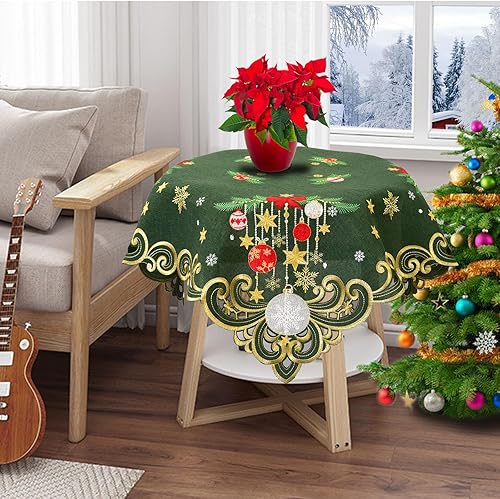 Miniatura 4 de Simhomsen Mantel cuadrado pequeño bordado de Navidad, adorno (rojo A)