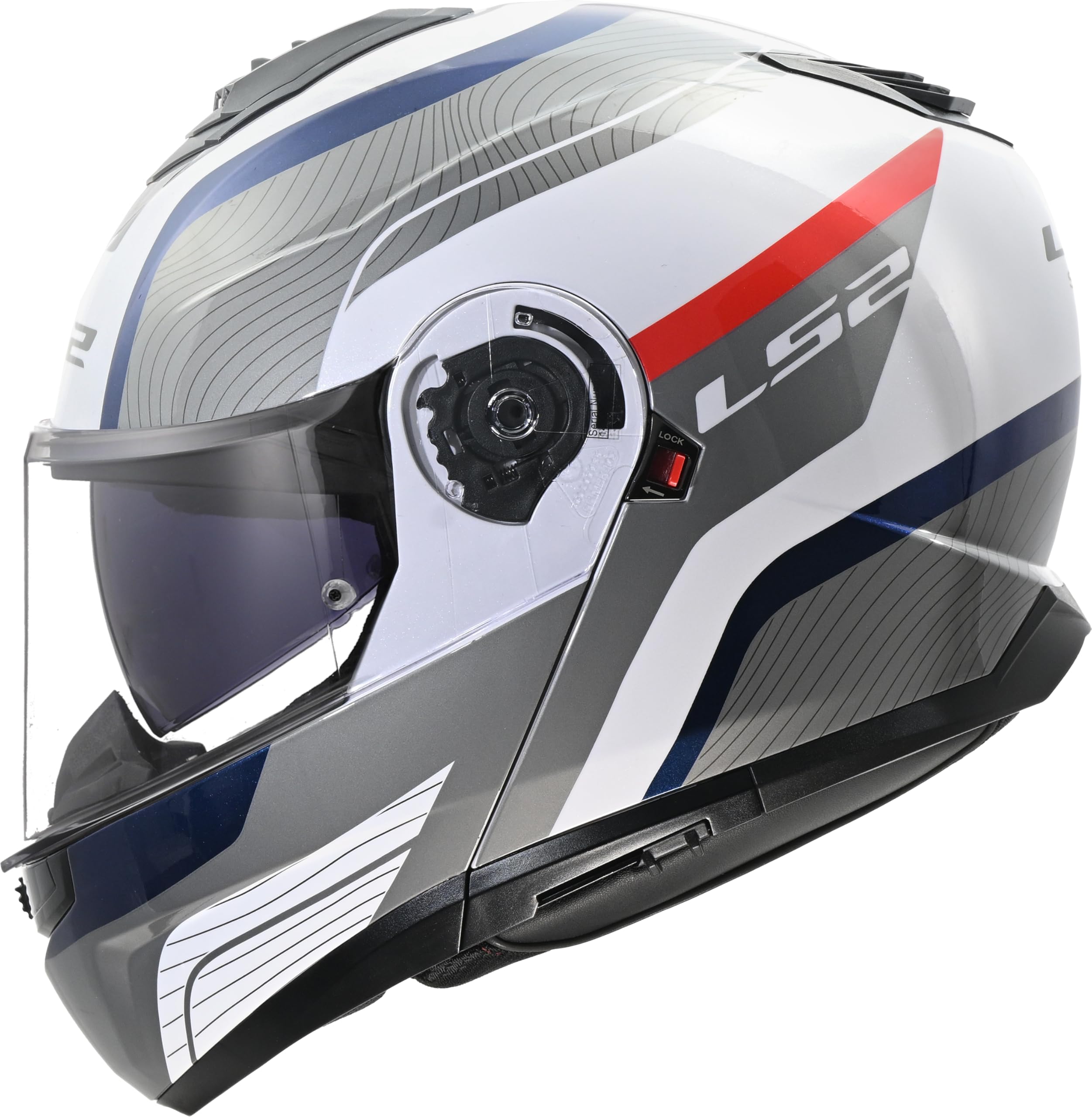 LS2 FF908 STROBE II Modular Flip Front Motorcycle Helmet. MONZA WHITE BLUE RED (XL) 61-62 cm